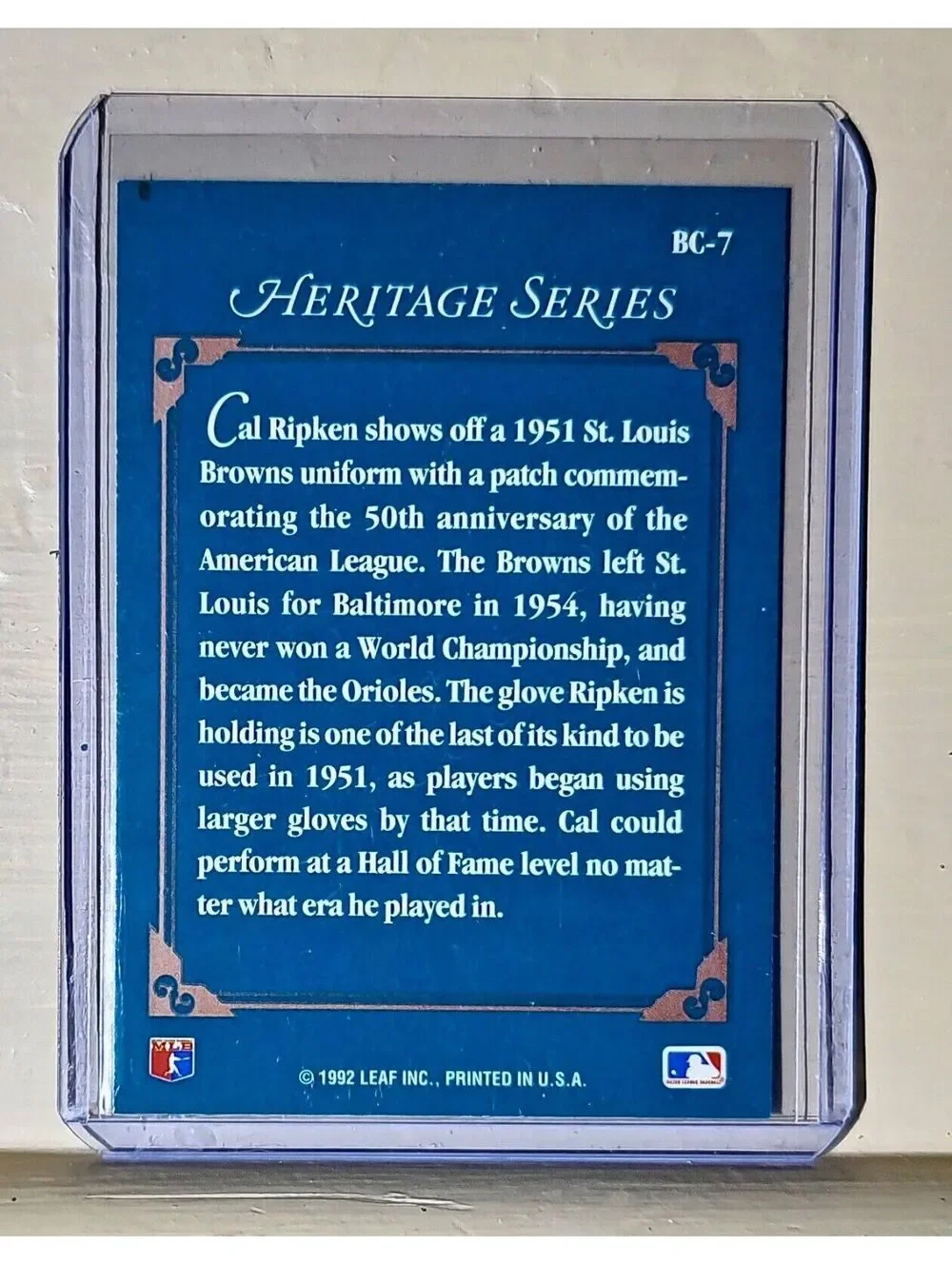 1992 Cal Ripken Jr Leaf Heritage Series #BC-7 MLB Baseball Card Orioles